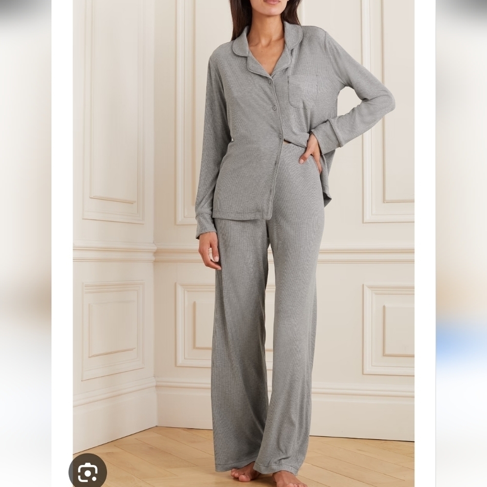 Skims Grey Soft Ribbed Lounge Sleep Set Size Large